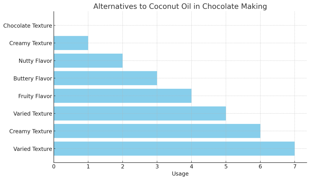 visualization showing the various alternatives to coconut oil in chocolate making and their primary uses